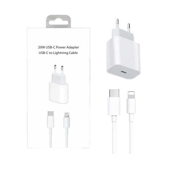 Carregador Porta USB-C 20W com Cabo de Lightning 1m Branco